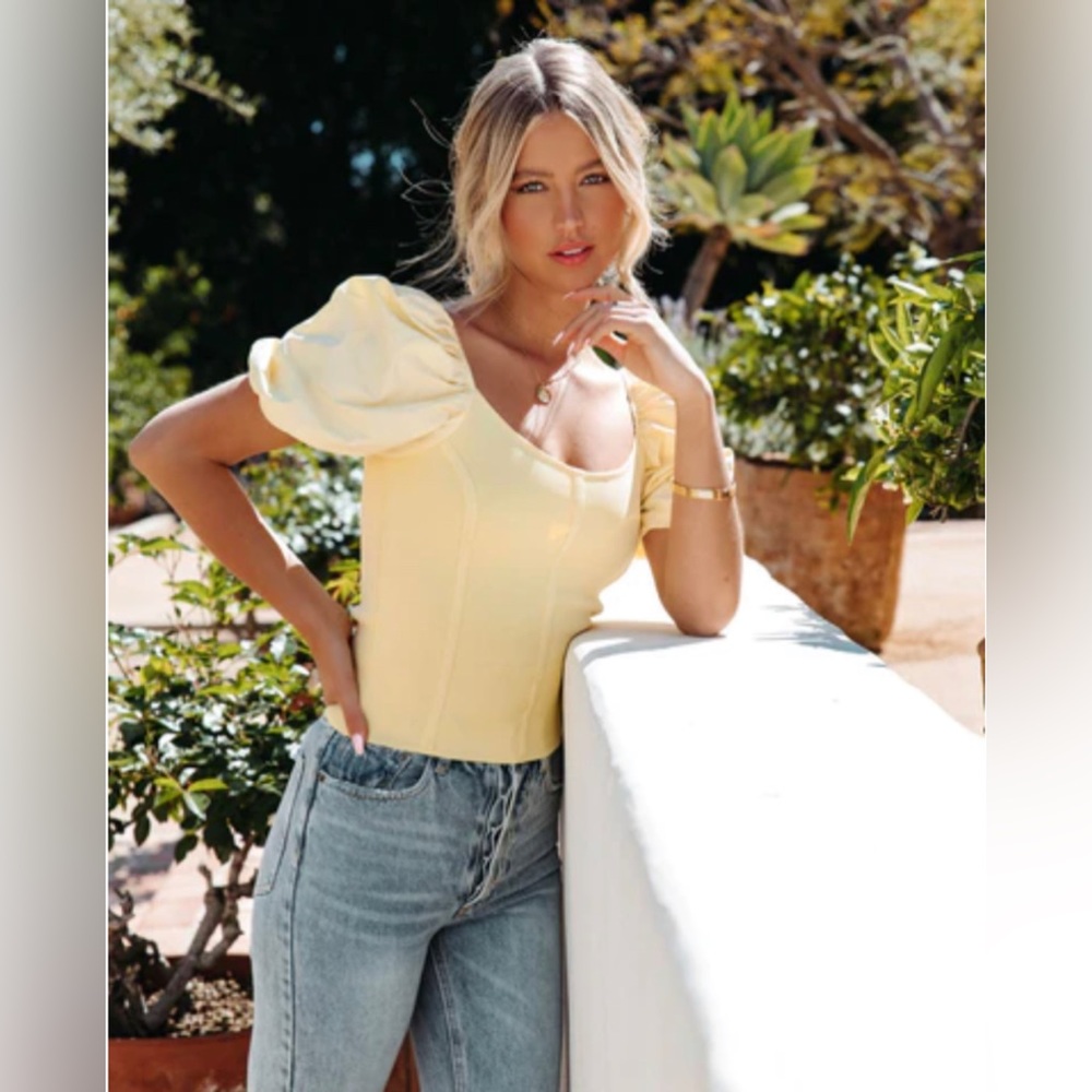 Mckinley Puff Sleeve Knit Crop Top - Yellow